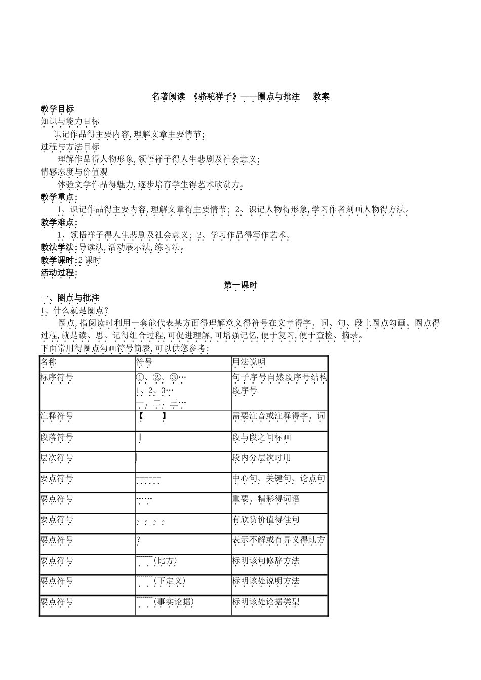 《名著导读 〈骆驼祥子〉圈点与批注》教案_第1页