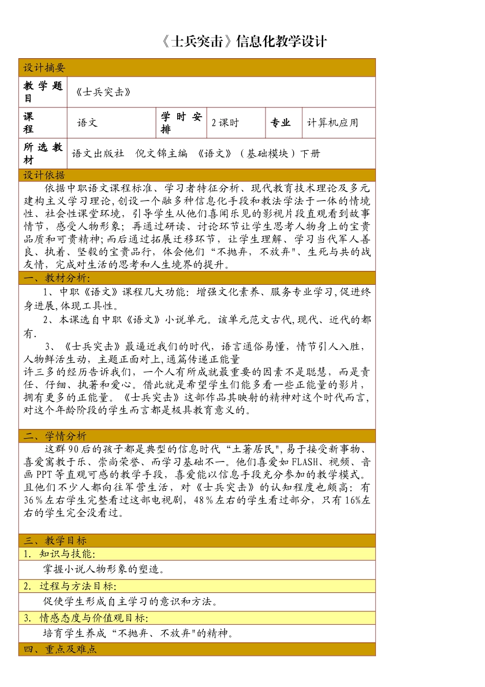 《士兵突击》信息化教学设计_第1页