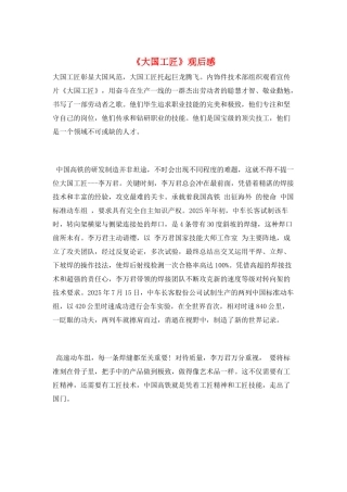 《大国工匠》观后感