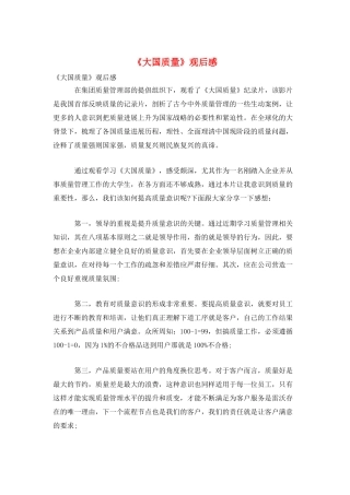 《大国质量》观后感