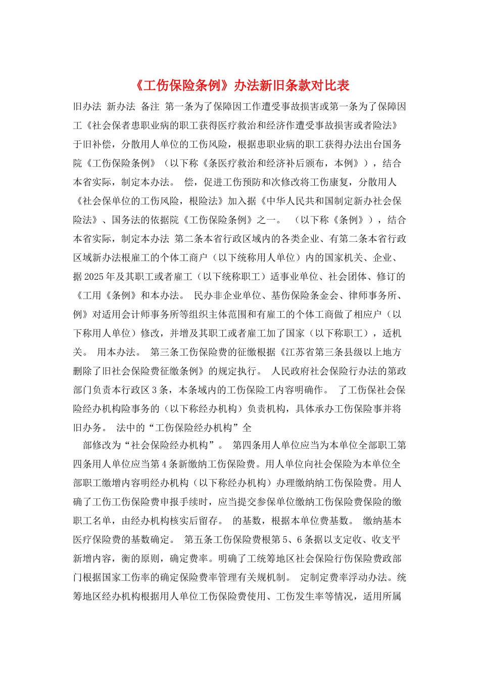《工伤保险条例》办法新旧条款对比表_第1页