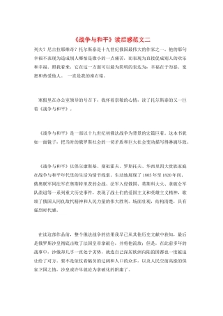 《战争与和平》读后感范文二