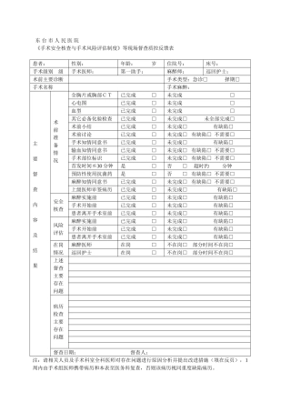 《手术安全核查与手术风险评估制度》等现场督查质控反馈表