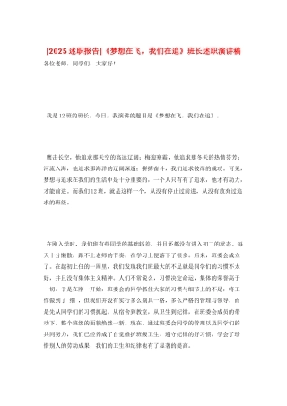 《梦想在飞-我们在追》班长述职演讲稿