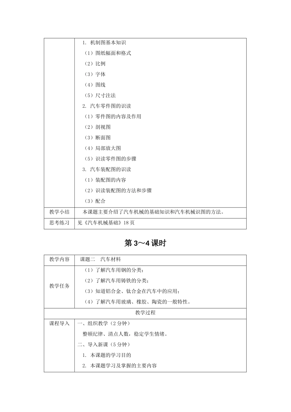 《汽车机械基础》教案电子教案完整版授课教案整本书教案电子讲义_第2页