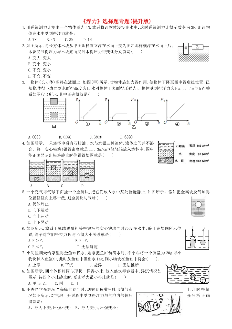 《浮力》选择题专题_第1页