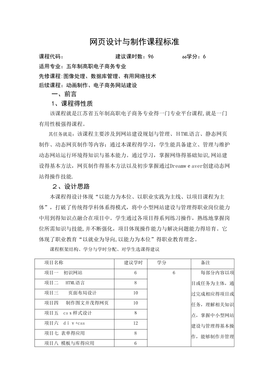 《网页设计与制作》课程标准_第1页
