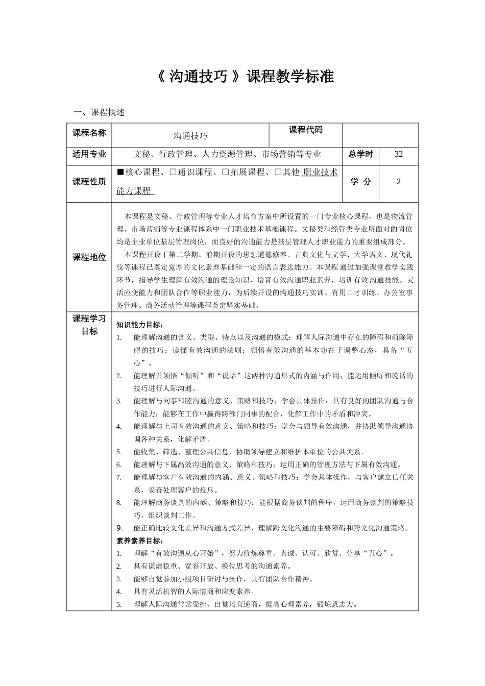 《职场沟通技巧》第2版-课程标准_第1页