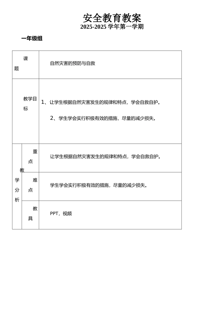 《自然灾害预防与自救》安全教案_第1页