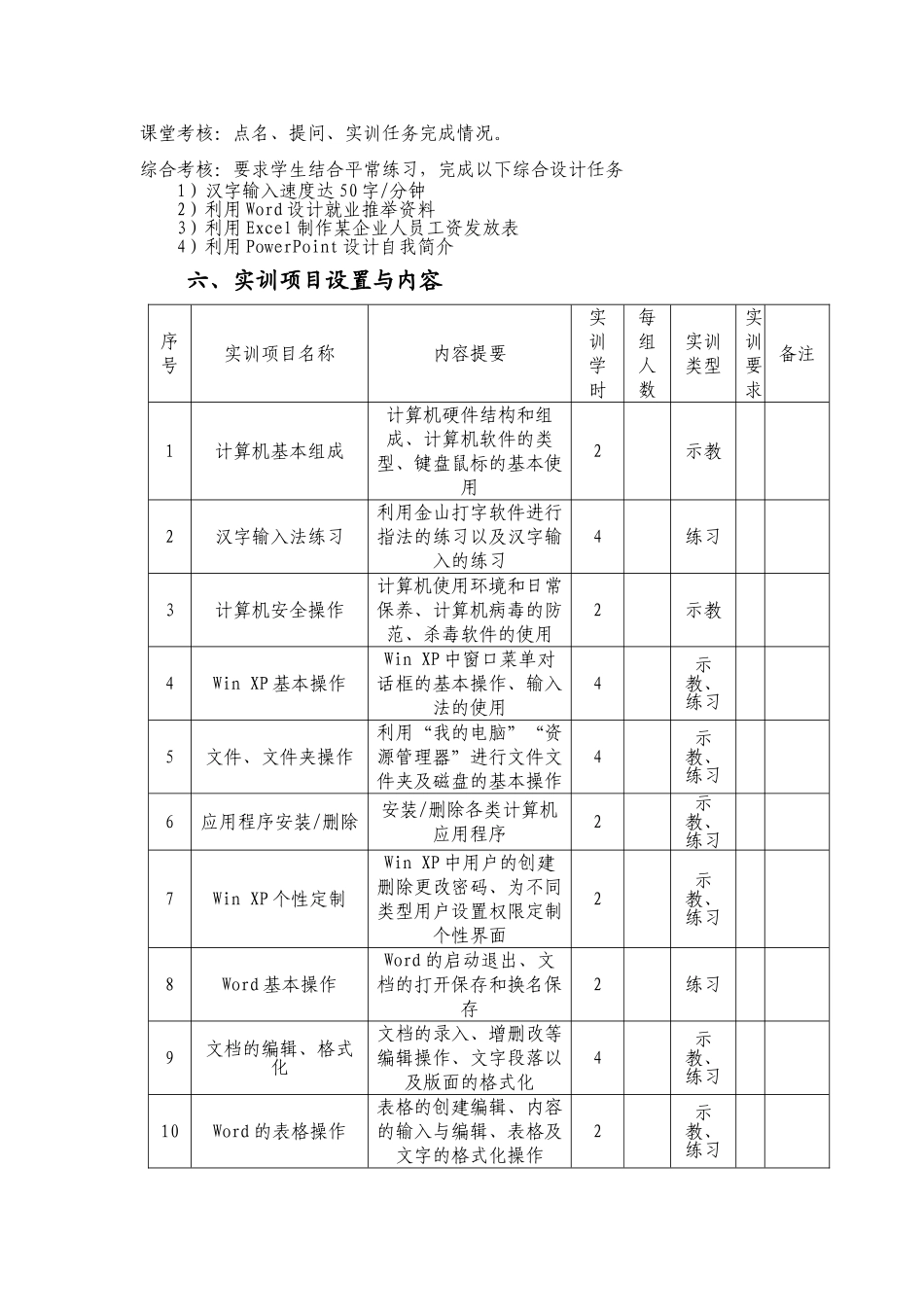 《计算机应用基础-》实训教学大纲_第2页