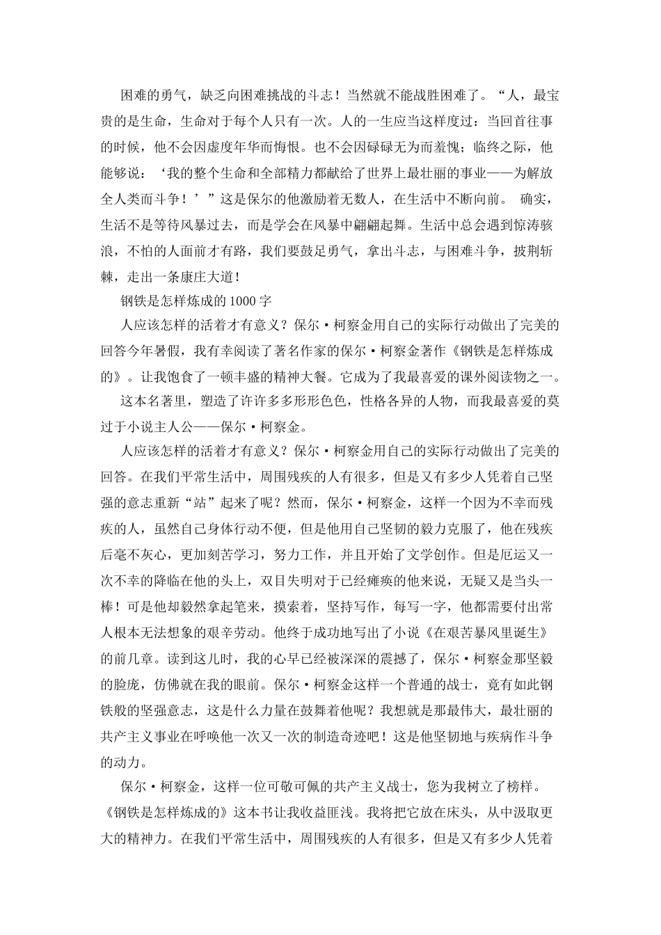 《钢铁是怎样炼成的》读书心得1000字_第3页