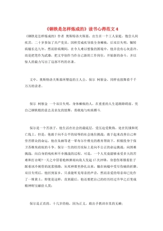 《钢铁是怎样炼成的》读书心得范文4