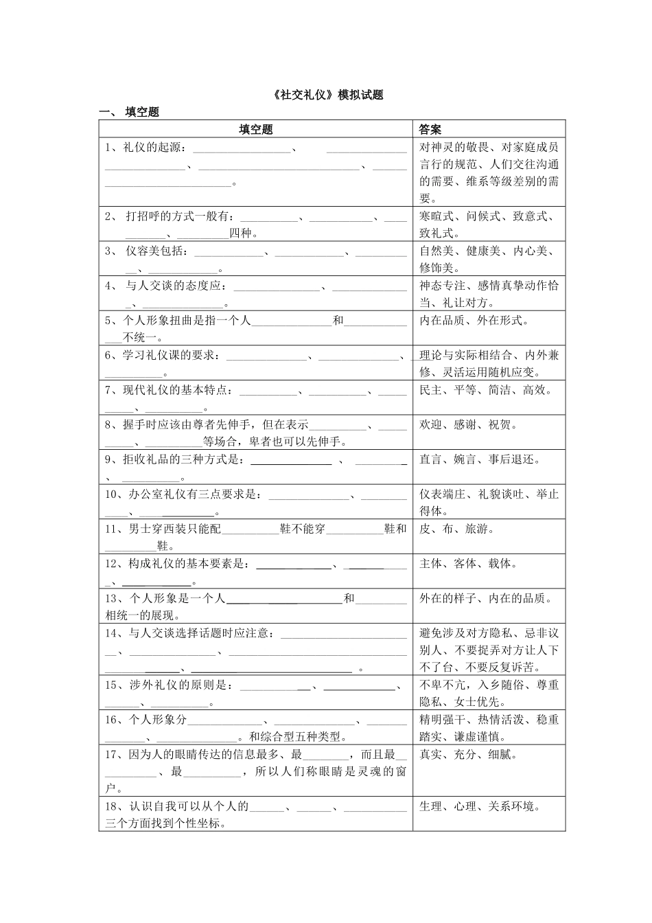 《社交礼仪》模拟试题_第1页