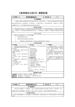 《谈判理论与技巧》课程标准