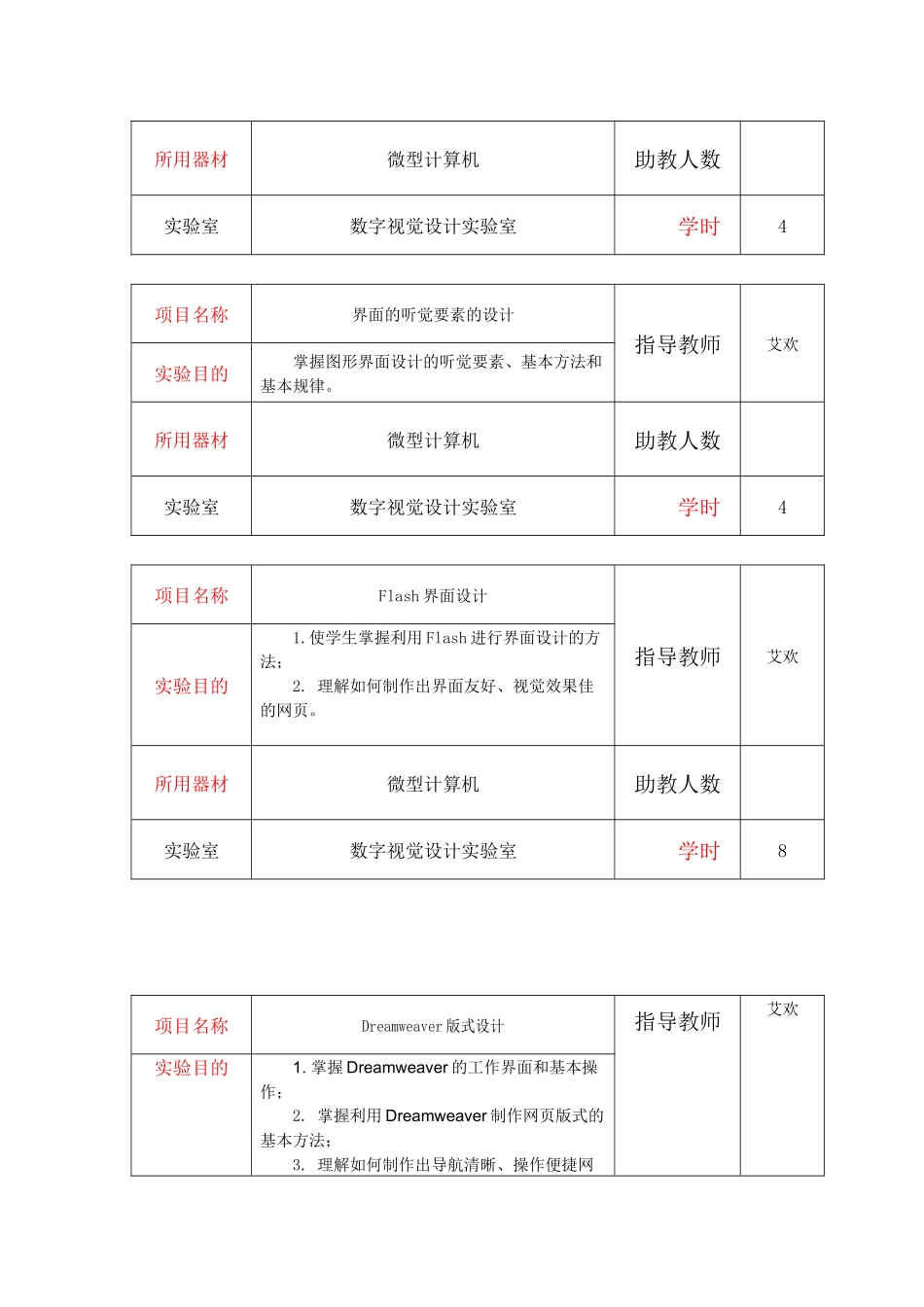 《网页设计》实验项目教学大纲_第2页