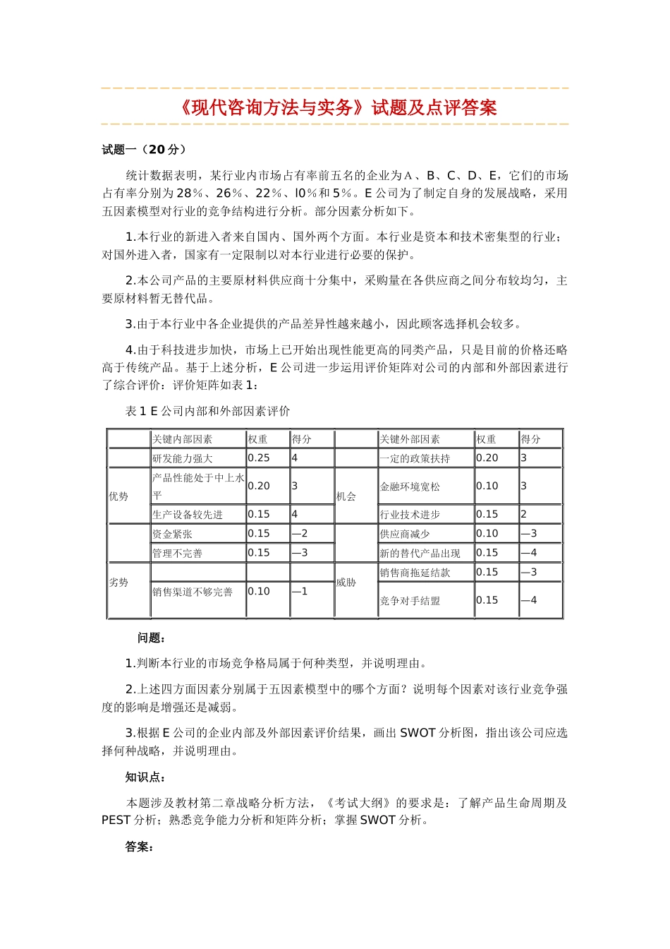 《现代咨询方法与实务》试题及点评答案_第1页