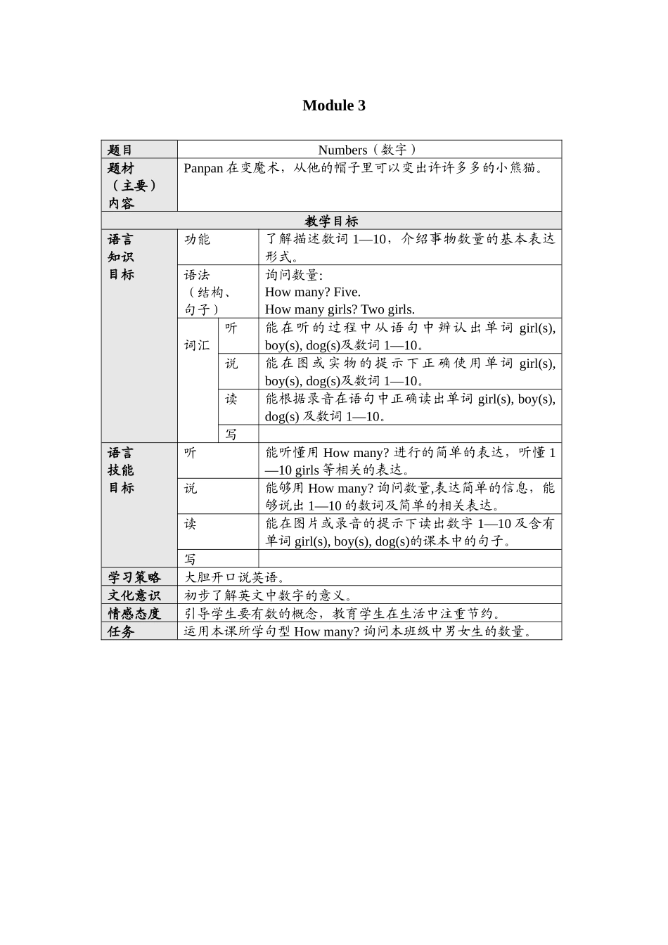 《新标准英语》一起第一册第一模块教学目标_第3页