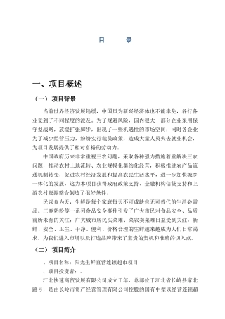 《阳光生鲜》直营连锁超市项目商业计划书