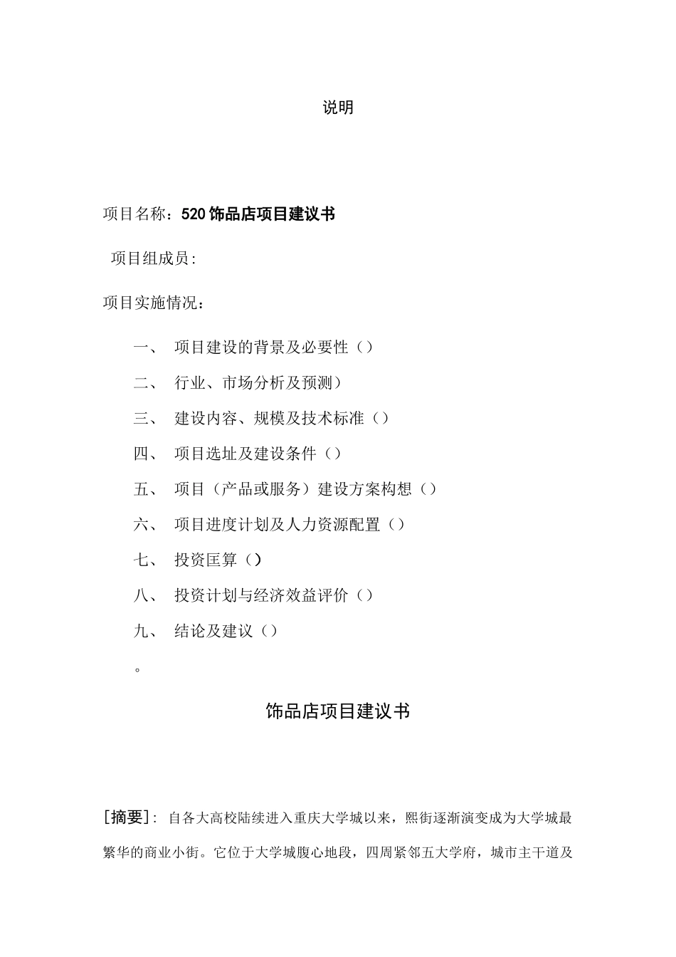 520饰品店项目建议书_第1页