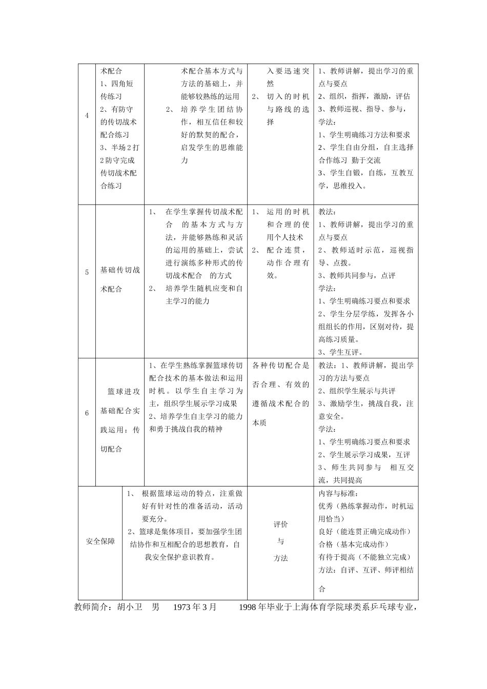 中学《体育与健身》篮球传切战术配合单元教学流程_第3页