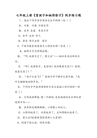 七年级上册《盲孩子和他的影子》同步练习题