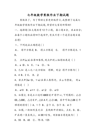 七年级数学寒假作业下期试题