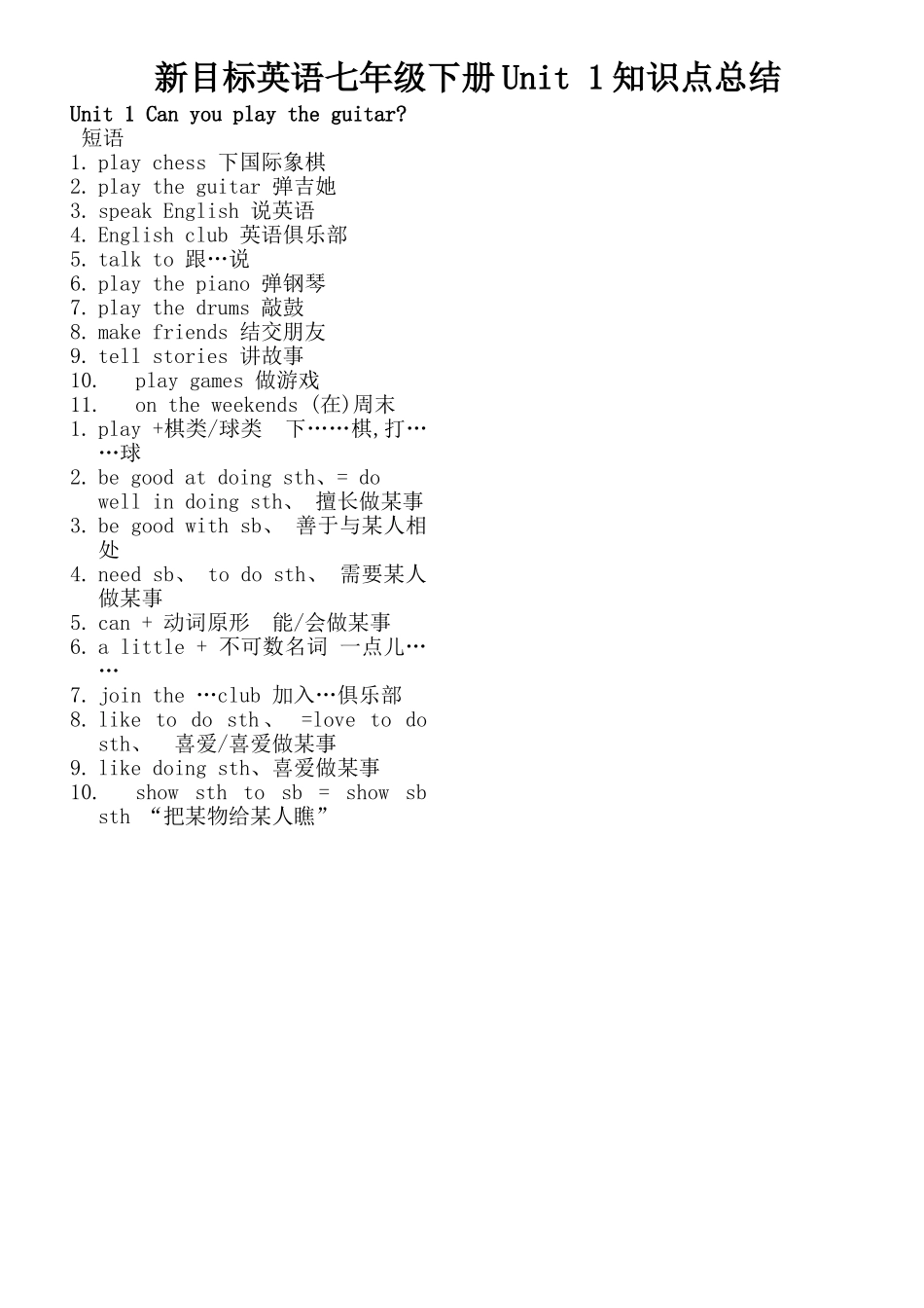 七年级英语下册Unit1讲义单词_第1页