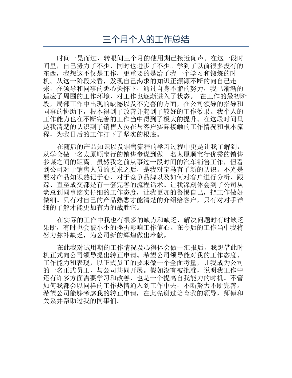 三个月个人的工作总结_第1页