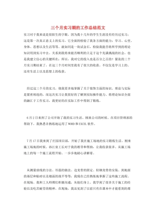 三个月实习期的工作总结范文