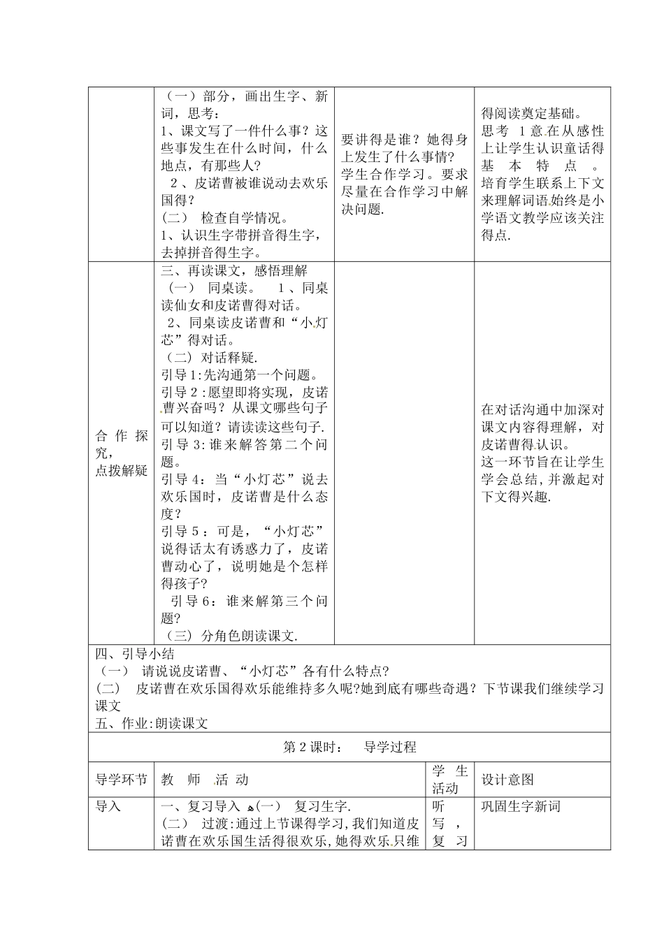 三年级下册语文教案32快乐国奇遇记（表格式）_语文S版_第2页