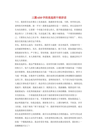 三篇650字的竞选班干部讲话