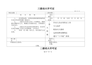 三级动火许可证