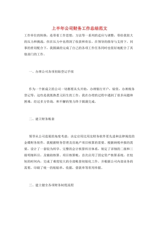 上半年公司财务工作总结范文