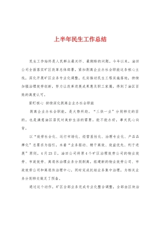 上半年民生工作总结