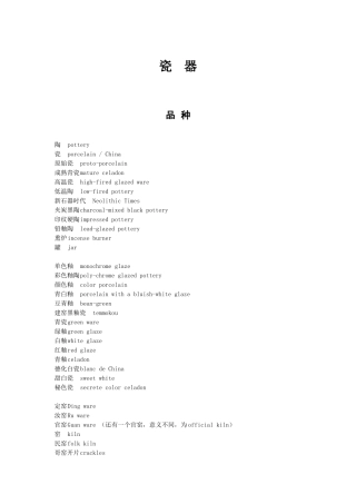 上海博物馆文物术语中英文对照