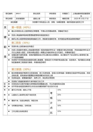 上海金融学院门卫岗位说明说
