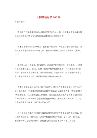 上网的检讨书600字