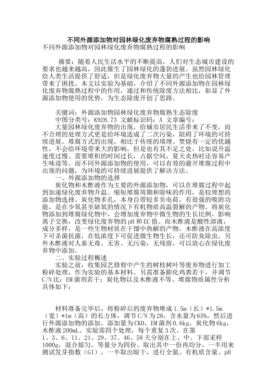 不同外源添加物对园林绿化废弃物腐熟过程的影响_第1页