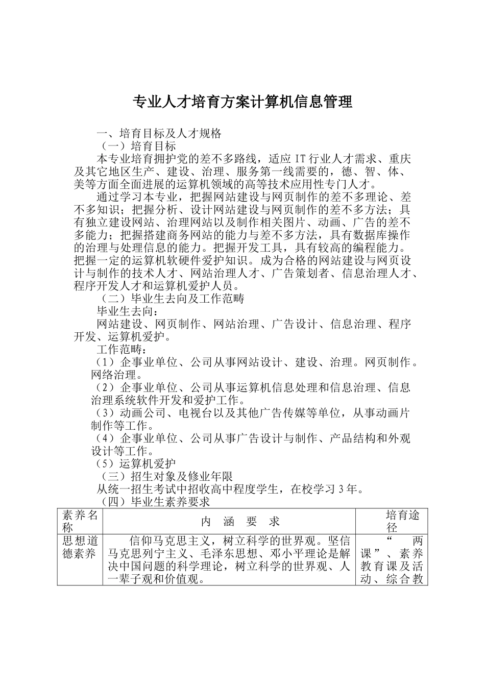 专业人才培养方案计算机信息管理_第1页