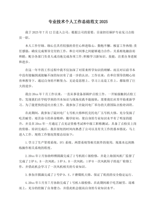 专业技术个人工作总结范文2025