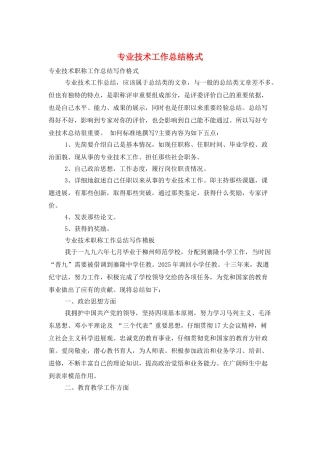 专业技术工作总结格式