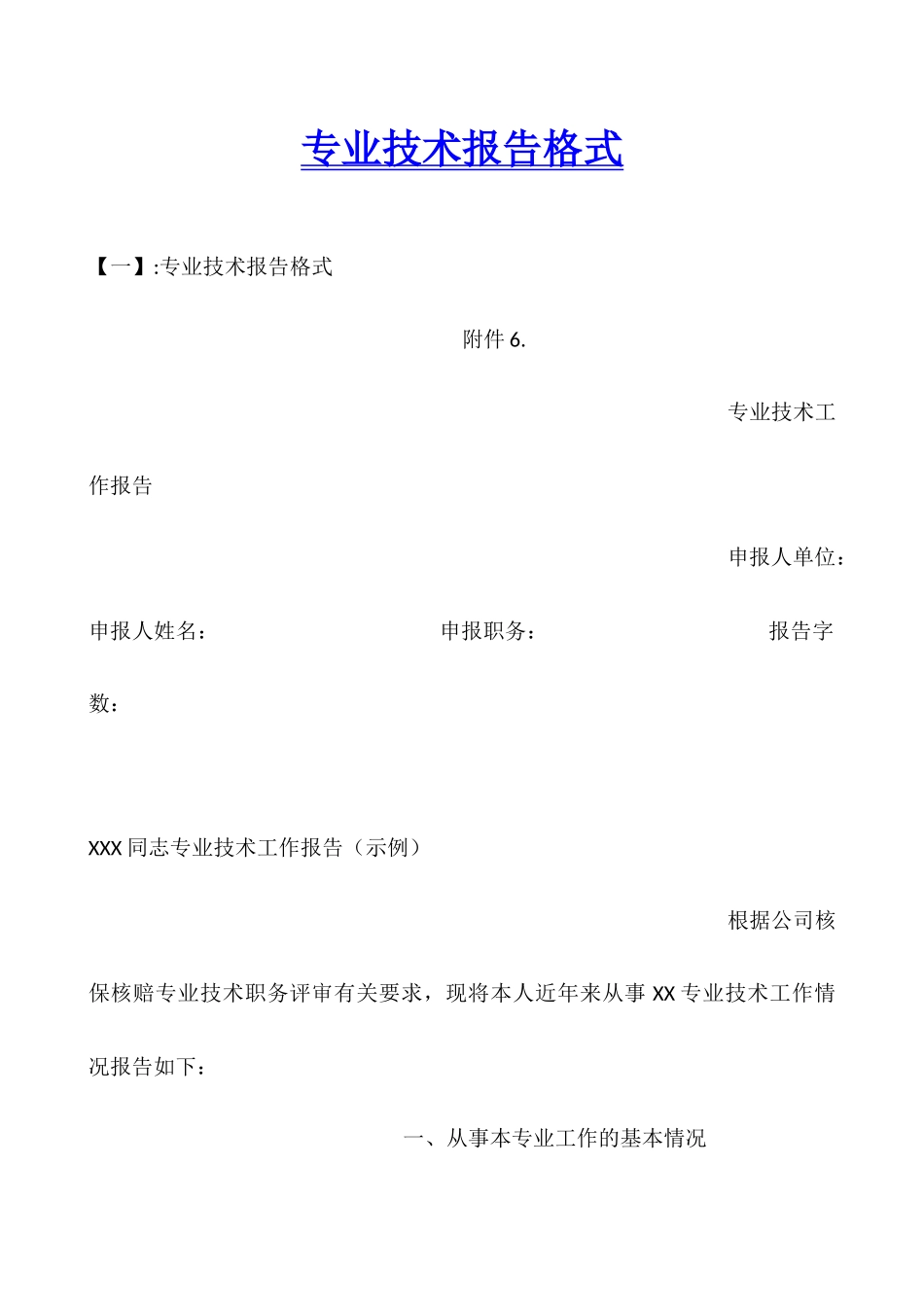 专业技术报告格式_第1页
