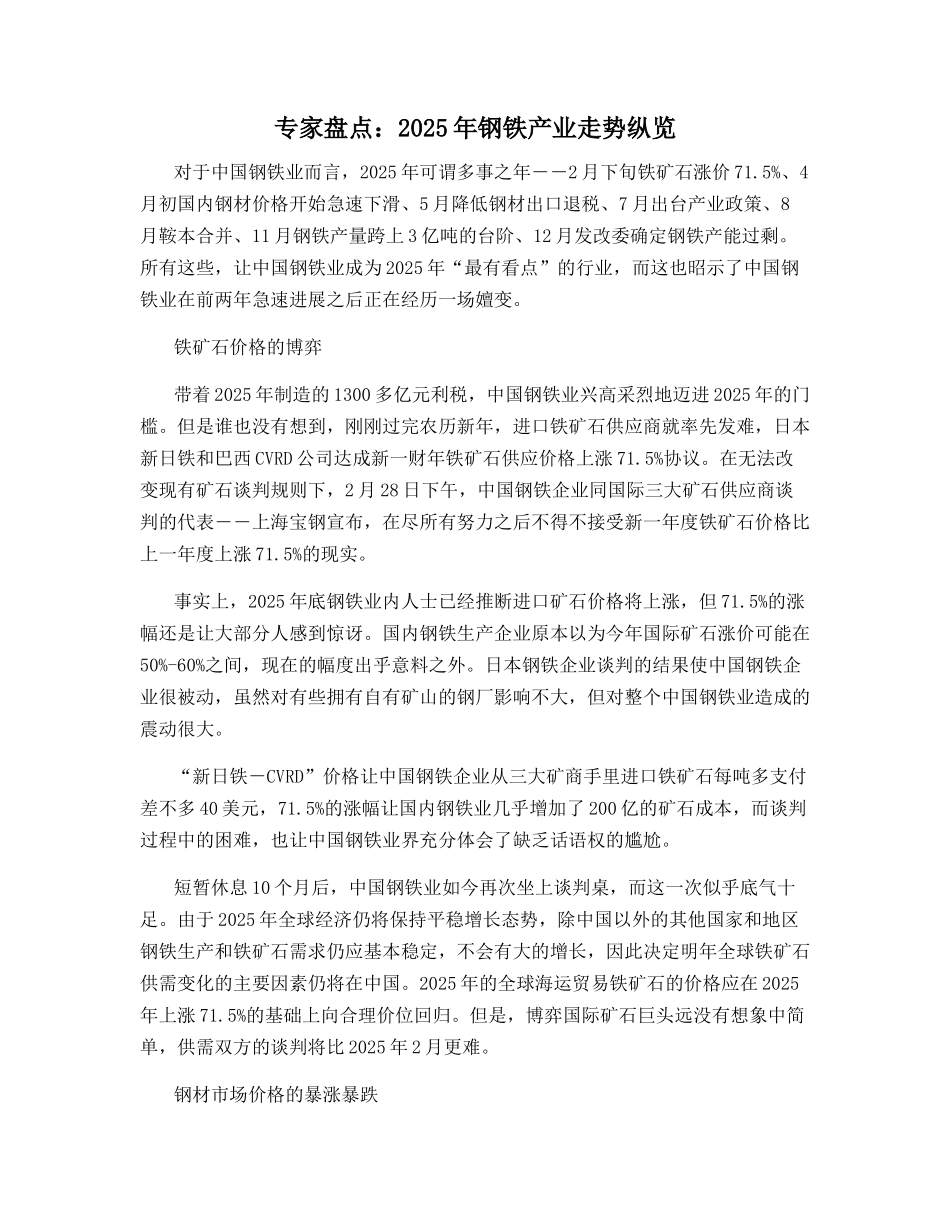 专家盘点：2025年钢铁产业走势纵览_第1页