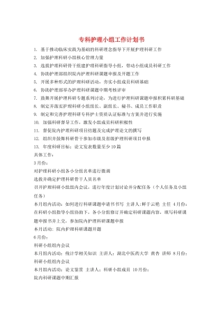 专科护理小组工作计划书
