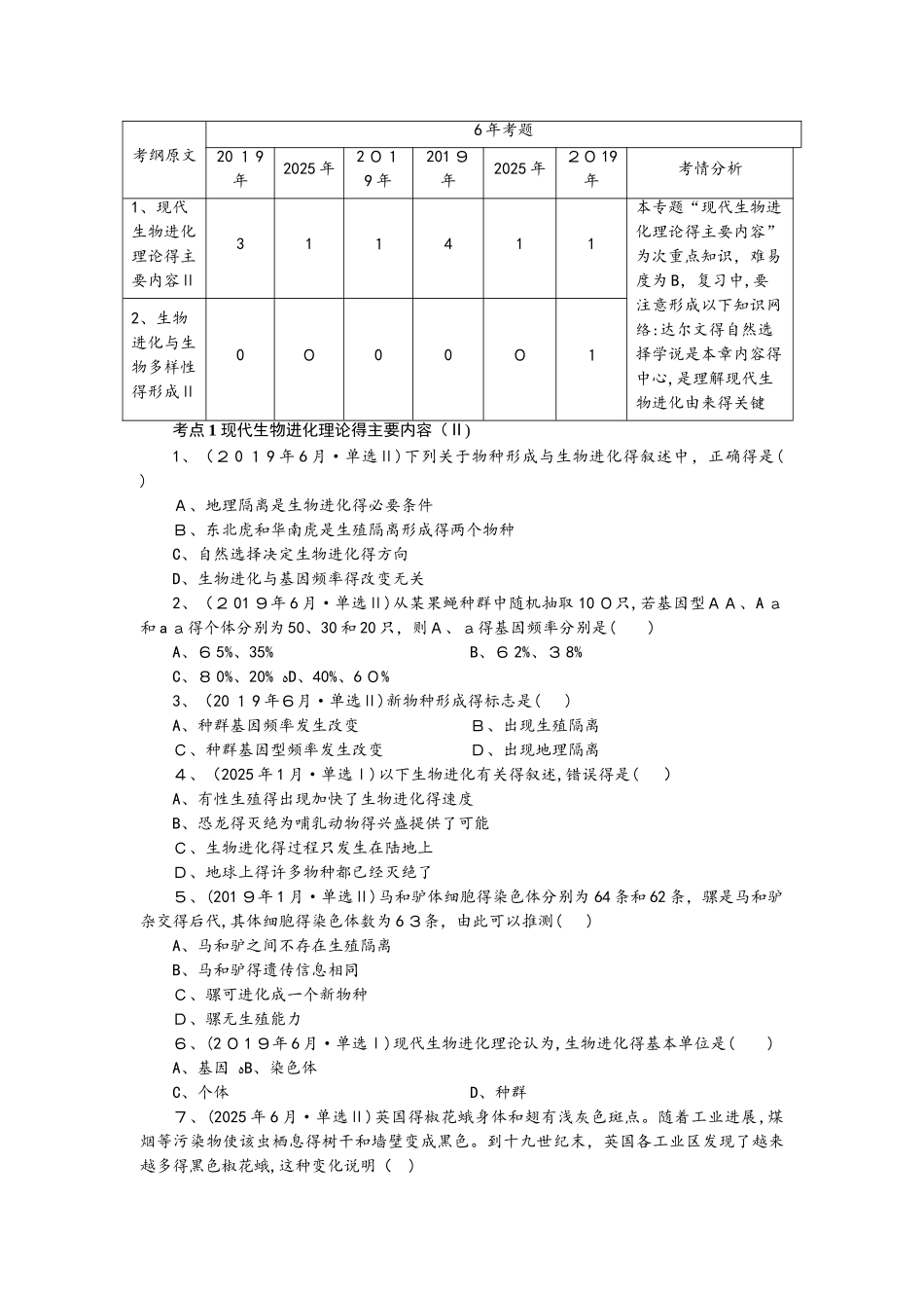 专题11　生物的进化_第1页