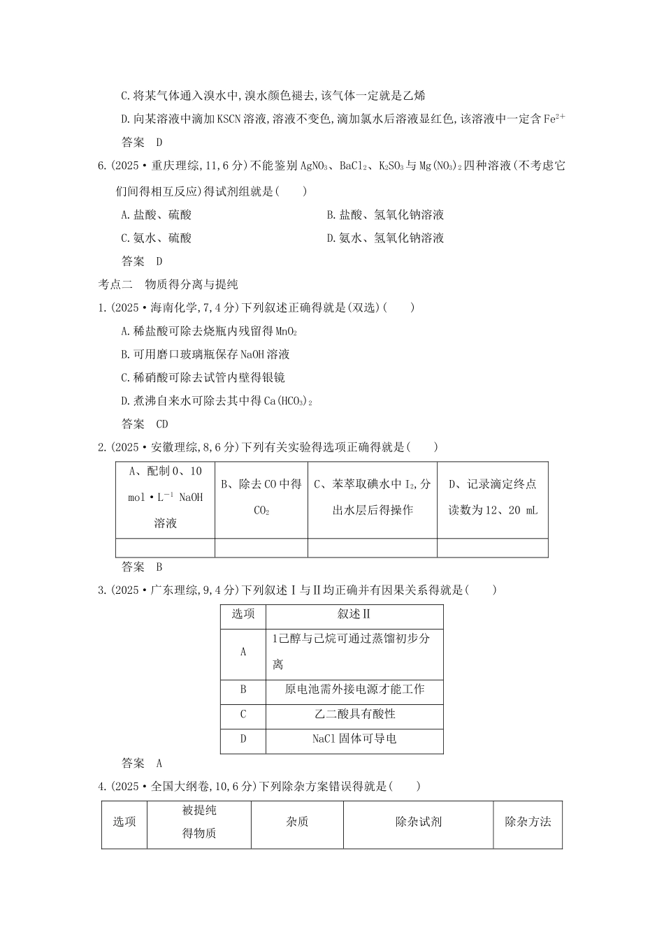 专题二十二 物质的检验、分离和提纯_第2页