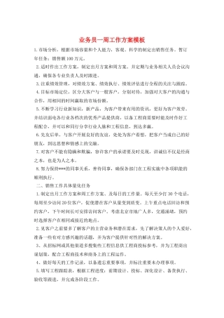 业务员一周工作计划模板