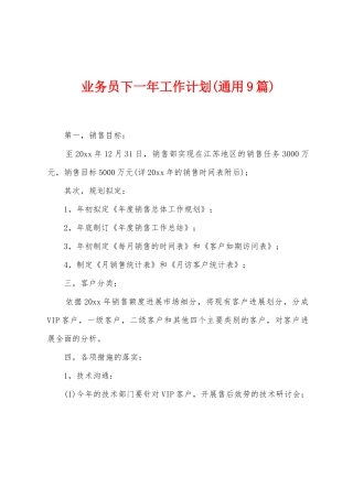业务员下一年工作计划
