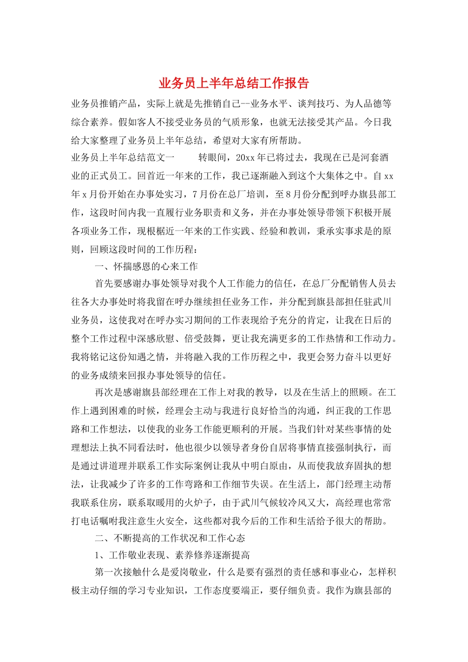 业务员上半年总结工作报告_第1页