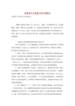 业务员个人年度工作计划范文